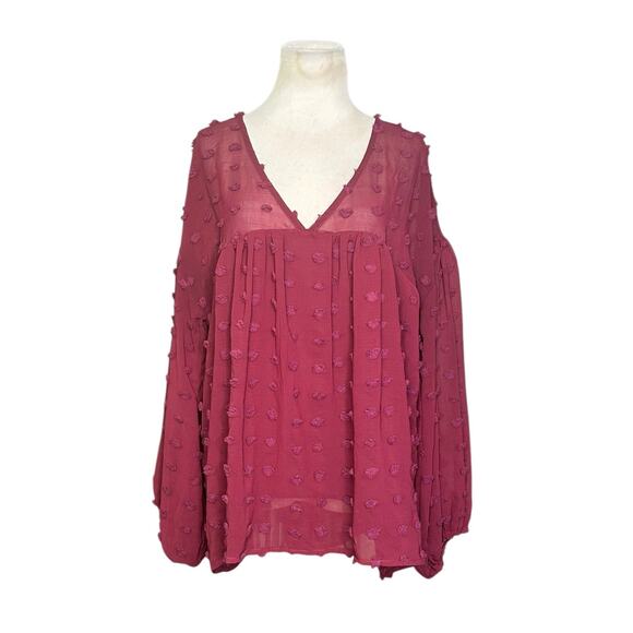 ENTRO Burgundy Swiss Dot Long Sleeves Tunic Size Large - Picture 1 of 8